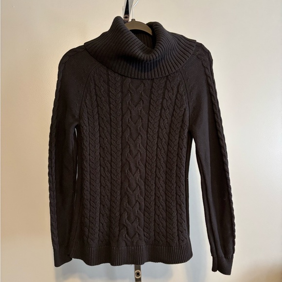 Tommy Bahama Cable Knit Turtleneck Sweater Black Metallic Accent Cozy Winter S - Picture 1 of 8